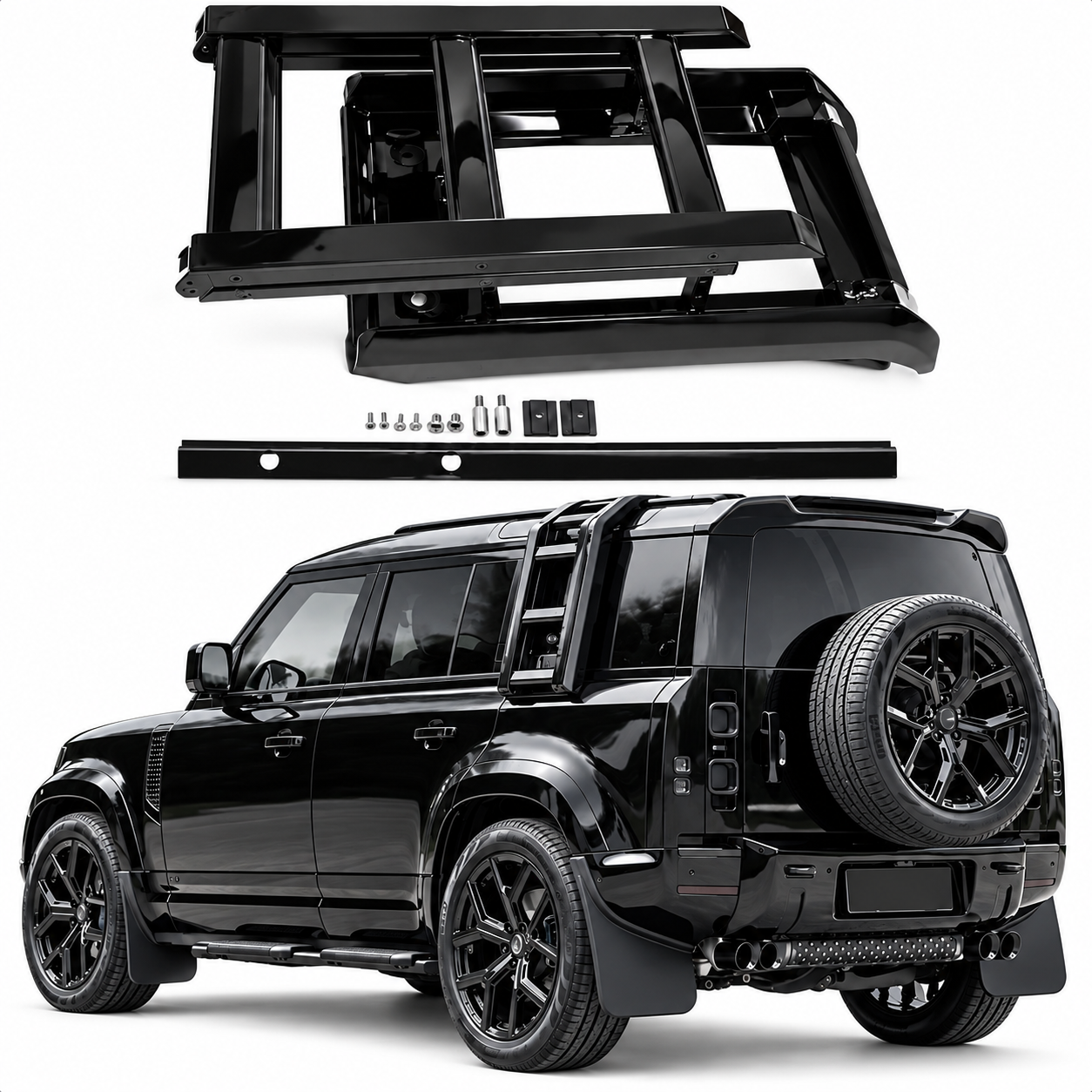Land Rover Defender side ladder and installed view